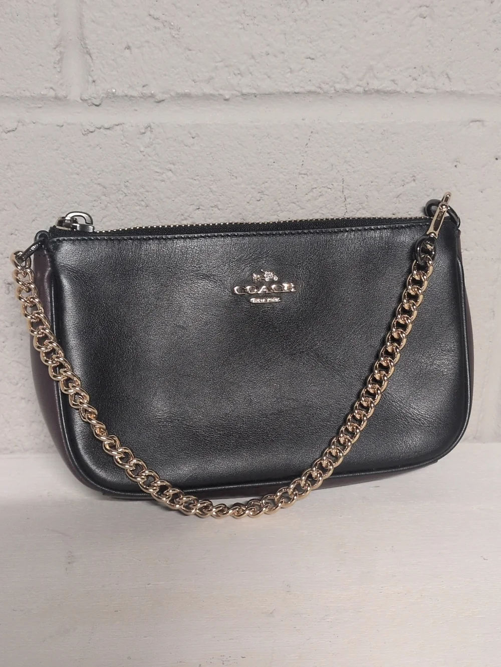 Selena Gomez x Coach Limited Edition Shoulder Bag/Clutch Wristlet, Black Leather